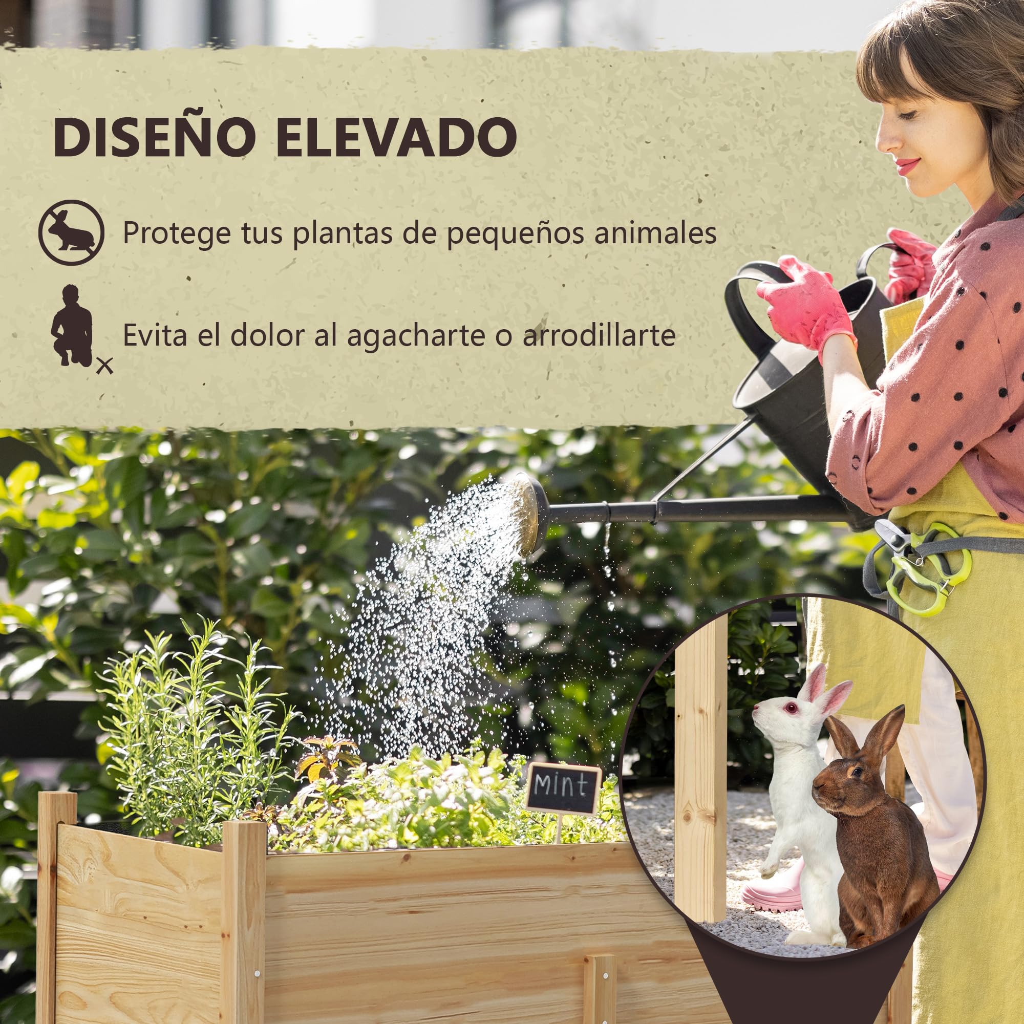 Outsunny Huerto Urbano Elevado Mesa de Cultivo de Madera 115x55x80 cm Jardinera de Cultivo con Tela no Tejida Carga 100 kg para Cultivo Plantas Flores Verduras Natural