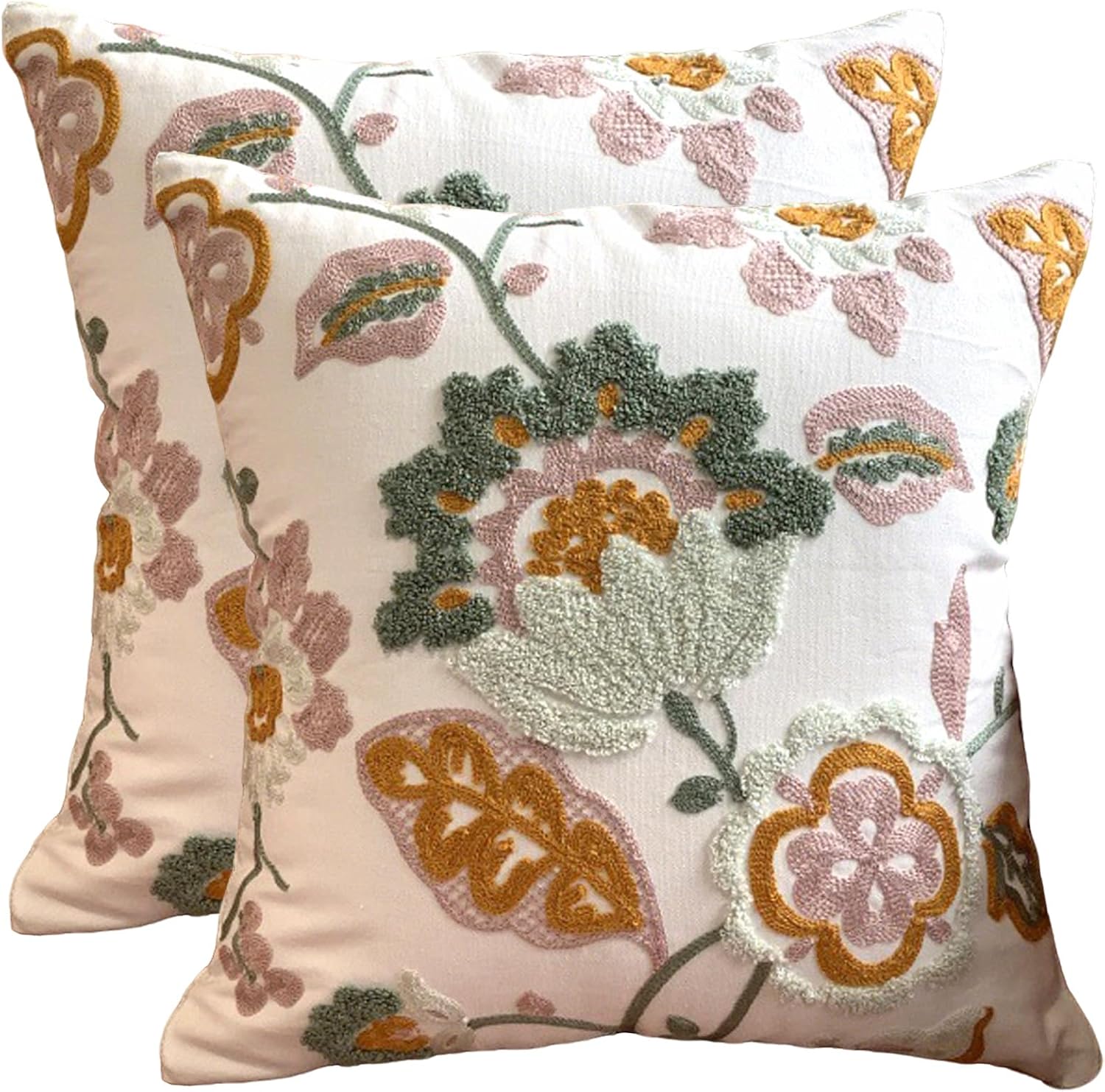 Starella 2 Pack Embroidered Floral Throw Pillow Covers 18x18 Spring Summer Boho Home Decorative Pillowcases for Bedroom Couch Farmhouse Sofa Red Flower