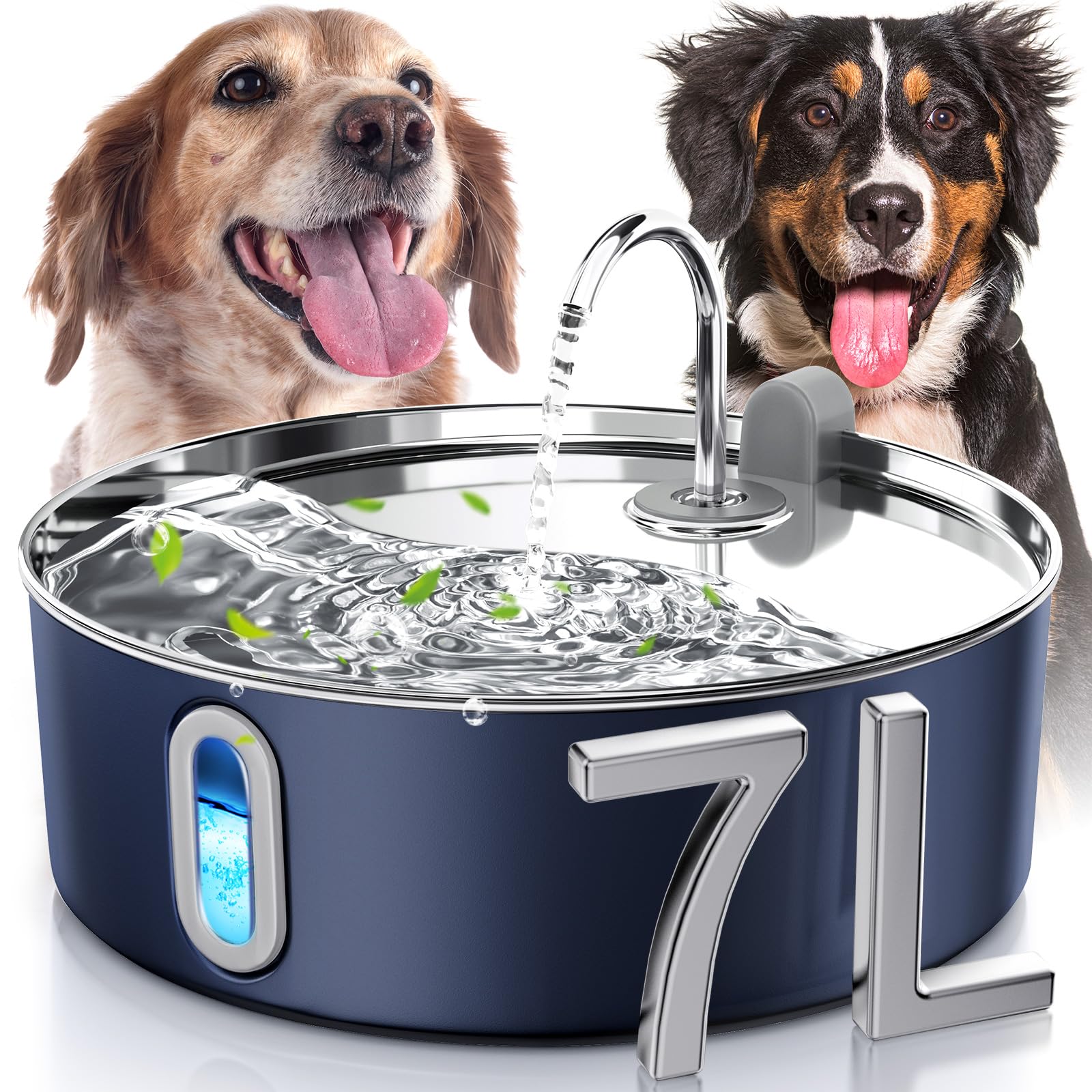 Photo 1 of Smartoo Dog Water Fountain for Large Dogs 7L/236oz Stainless Steel Dog Water Bowl Dispenser Automatic Pet Water Fountain, Multi-Filtration Pet Fountain with Ultra-Quiet Pump (Navy)