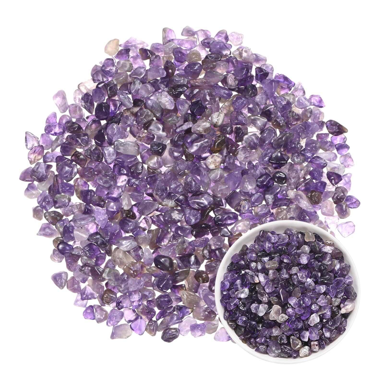 M METERXITY 1.1lb/500g Assorted Tumbled Chips Stone, 5-7 mm Crushed Crystal Quartz Pieces for Vases Filler/Aquarium/Succulent Plants Decor, Irregular Shaped Stones [Purple]