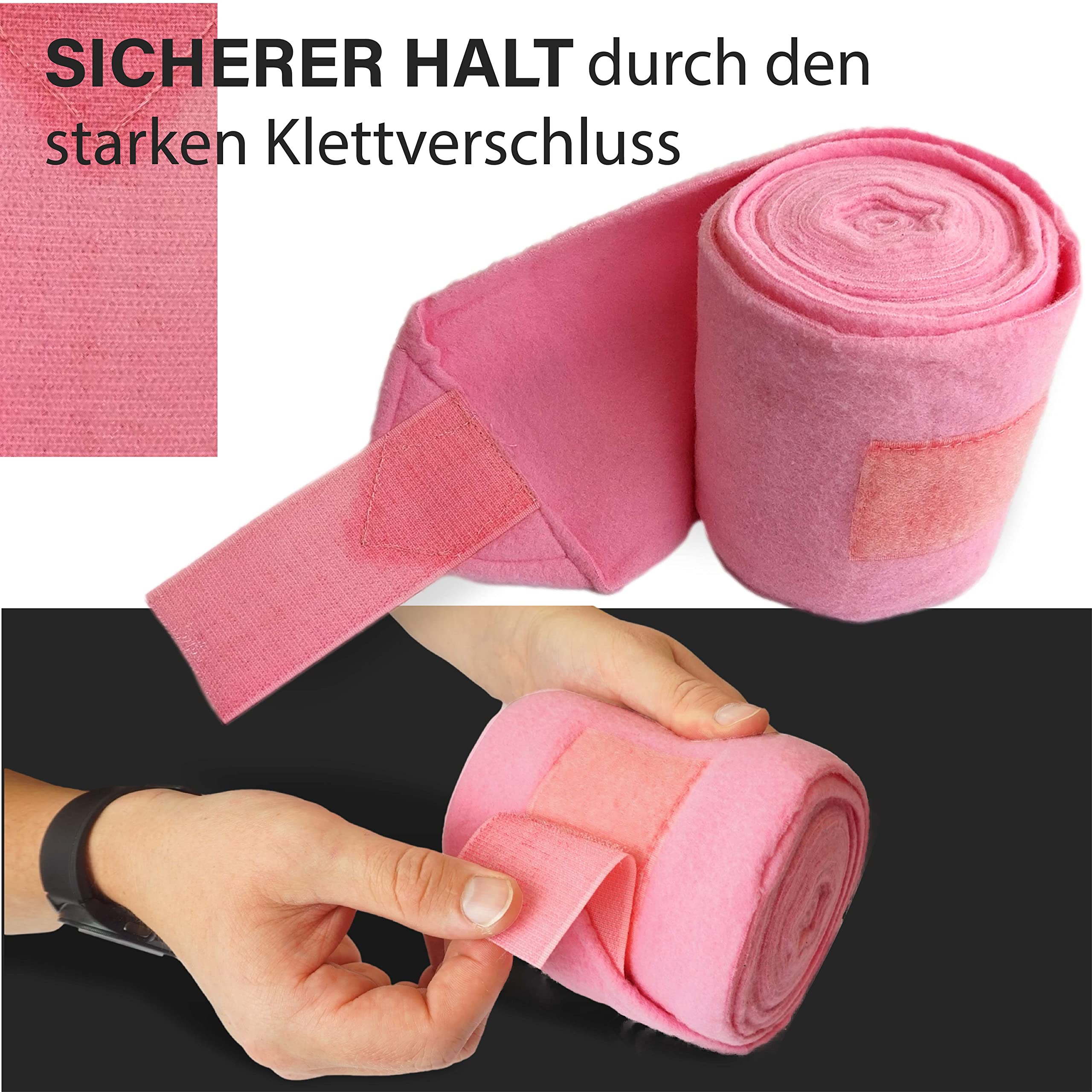 Pferdelinis Bandagen fürs Pferd aus Fleece mit Klettverschluss - Fleecebandagen Pferd im 4er Set mit praktischer Aufbewahrungstasche (Pony, Pink)
