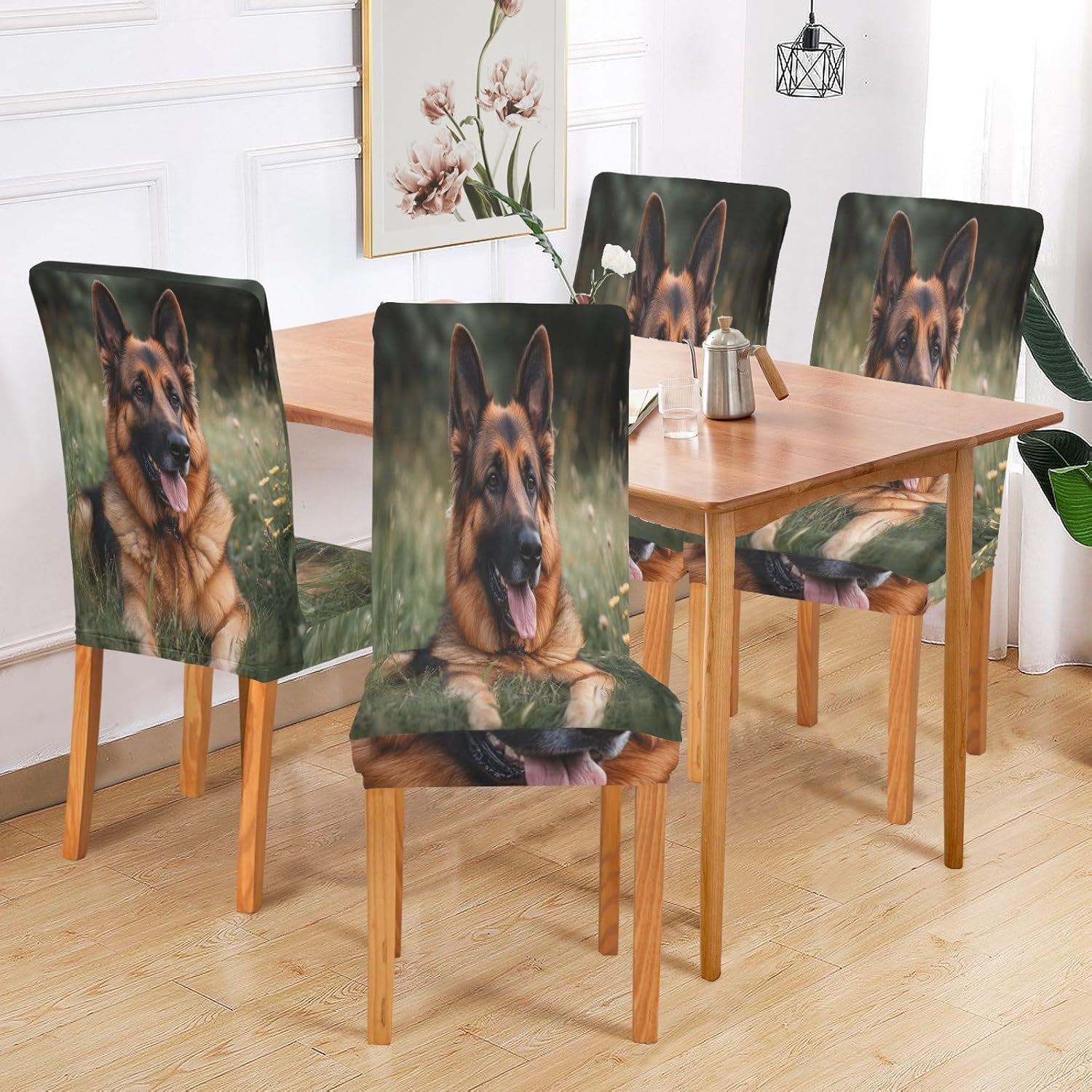 ALAZA Chair Covers for Dining Room, German Shepherd Dog Laying in Grass Stretch Chair Cover Sets Chair Protector Removable Washable for Ktichen Restaurant Hotel