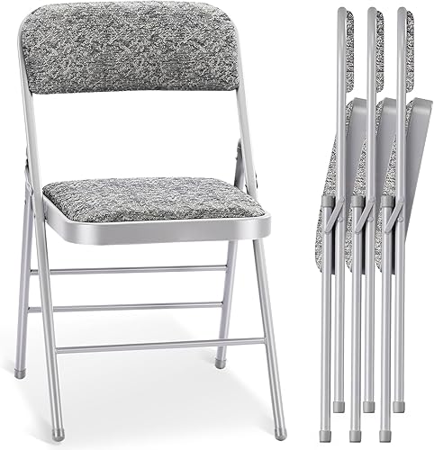 Miniatura 15 de Paquete de 2 sillas plegables con cojín acolchado de tela y respaldo, sillas de metal de grado comercial con cómodo cojín de tela suave para el Tela