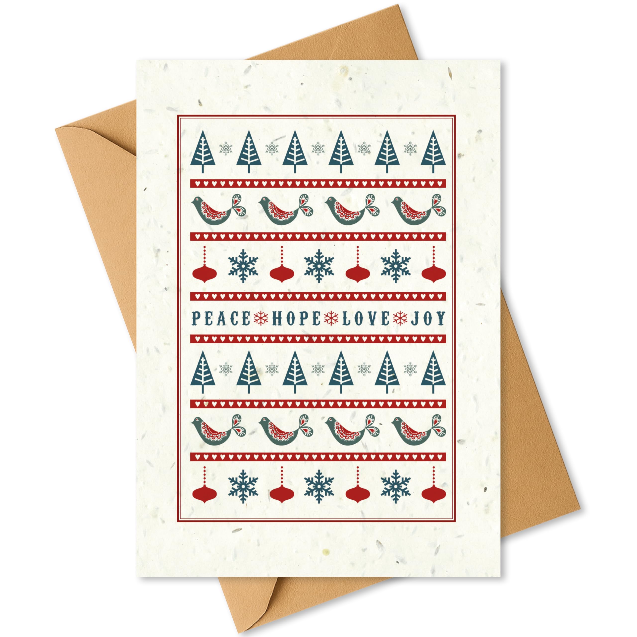 Plantable Christmas Card with Nordic Peace Hope Love Joy Design – Eco Friendly Biodegradable Seed Paper Greeting Card (1 Card and Envelope)