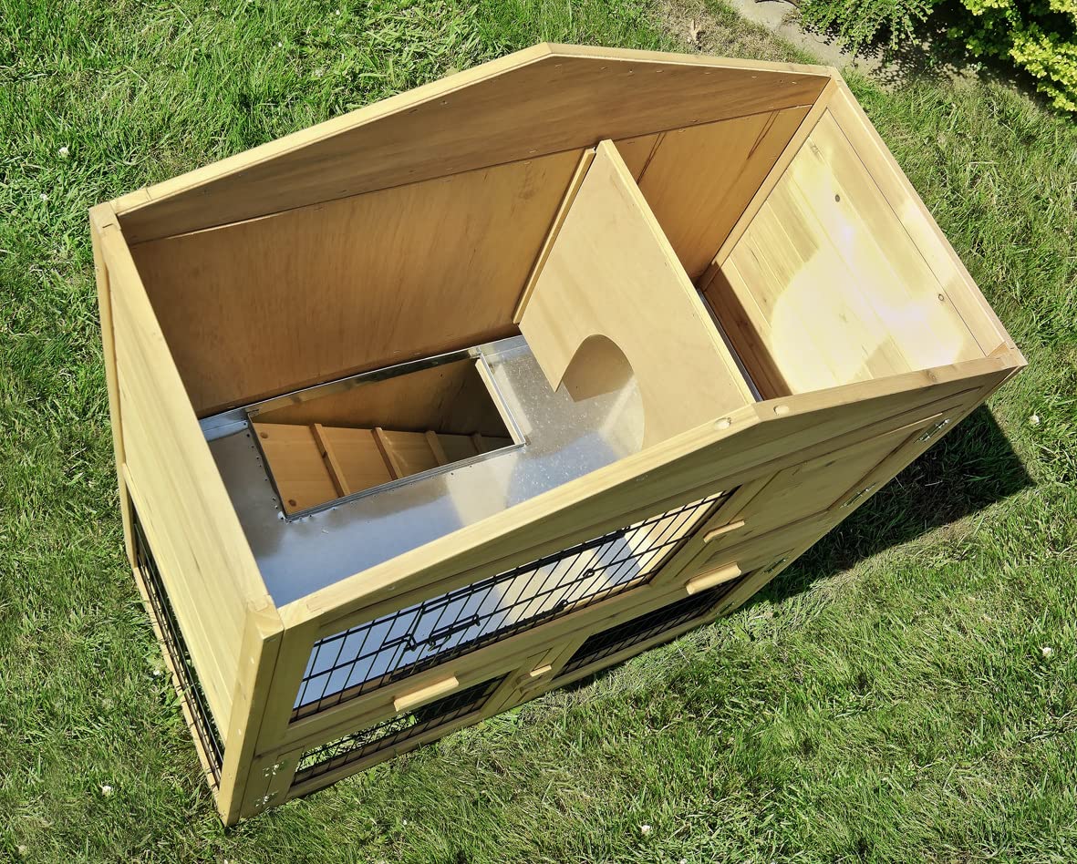 Merschbrock Trade Kaninchenstall, Hasenstall aus Kiefernholz mit Zinkwann XXL mit 4 Klappen
