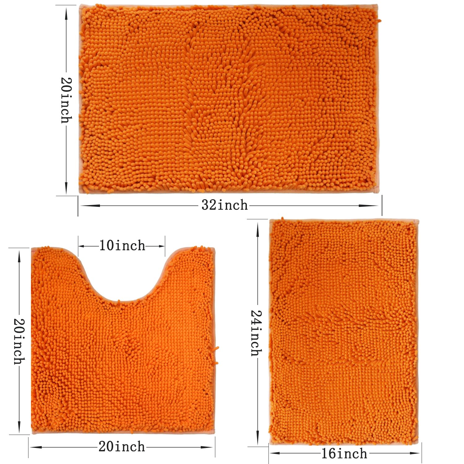 Lot de 3 tapis de salle de bain en chenille, très épais et absorbants, antidérapants, lavables en machine, séchage rapide, doux et confortable, utilisés sous la douche, baignoire et évier,