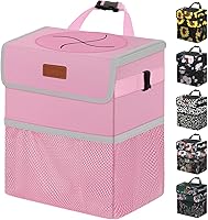 Vista 16 de Cubo de basura para coche, marrón, capacidad de 2.2 galones, impermeable, material de poliéster, correa ajustable, diseño colgante, forro a prueba