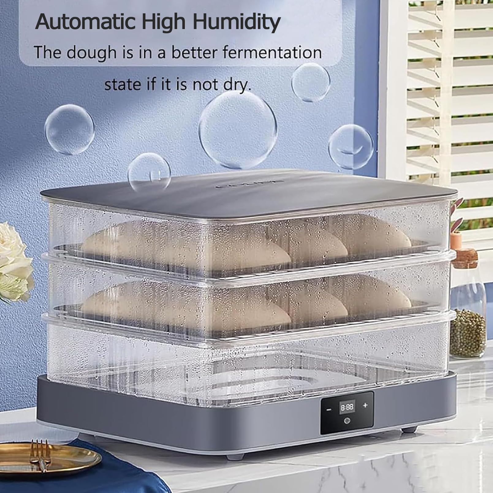 Macchina Elettrica per la Lievitazione del Pane, umidità Automatica della Lievitazione Dell'impasto Visibile e Pannello Touch per Il Controllo della Temperatura di 20-45 ℃ Macchina