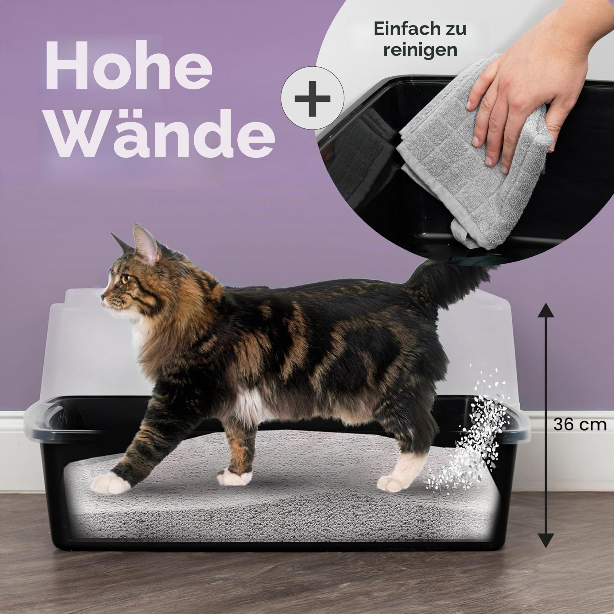 Iris Ohyama, XXL Katzenklo, Katzentoilette Hoher Rand, Schwarz, Großes Katzenklo, Abnehmbare Ränder, Auslaufschutz, Einfache Reinigung, Für Große Katzen, Zwei Katzen, Maine Coon, BPA-frei – CLH-XL