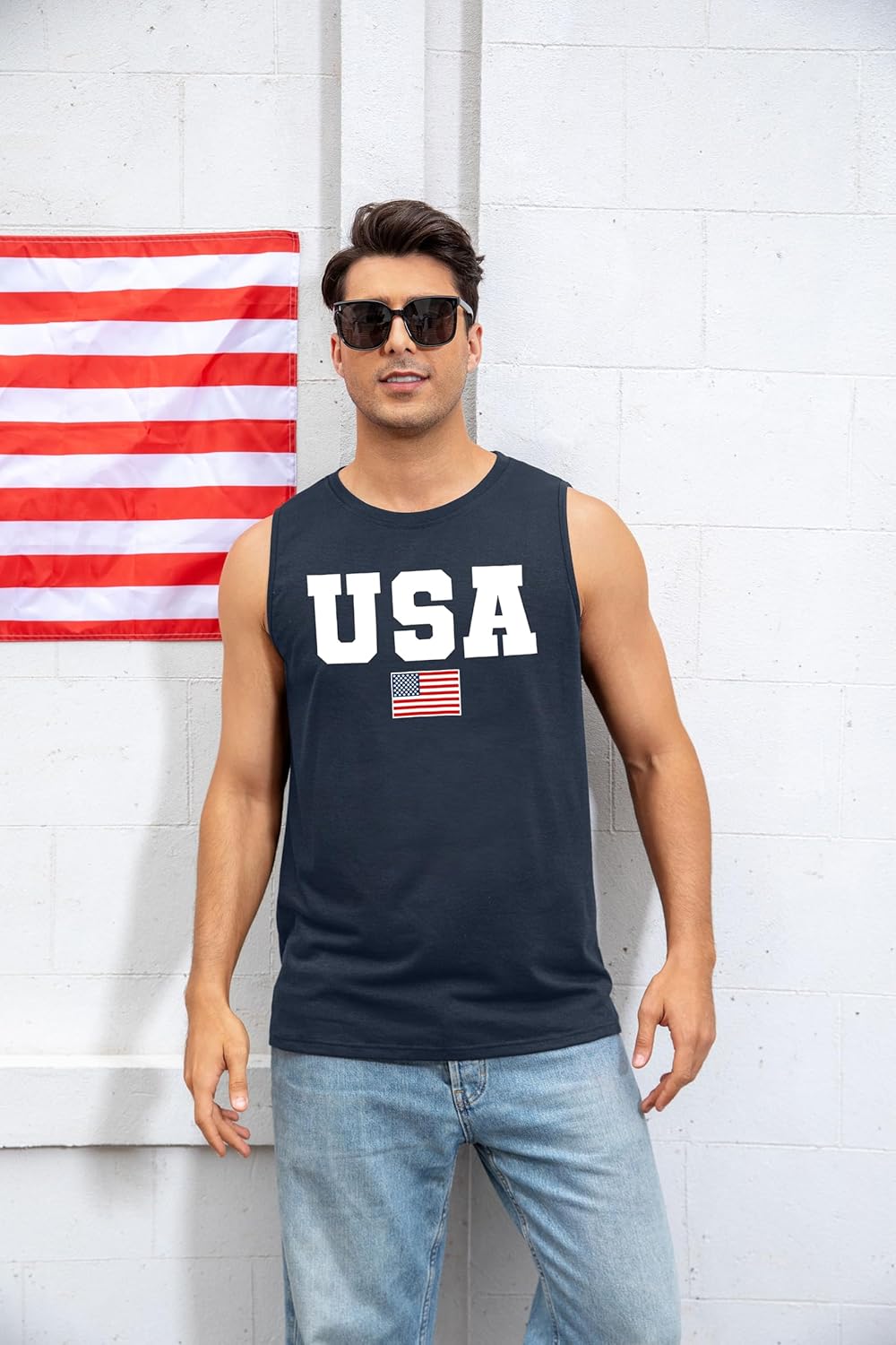 American Flag Tank Top Men 4th of July Shirts USA Print Patriotic Sleeveless Muscle Tee Tops - Image 3