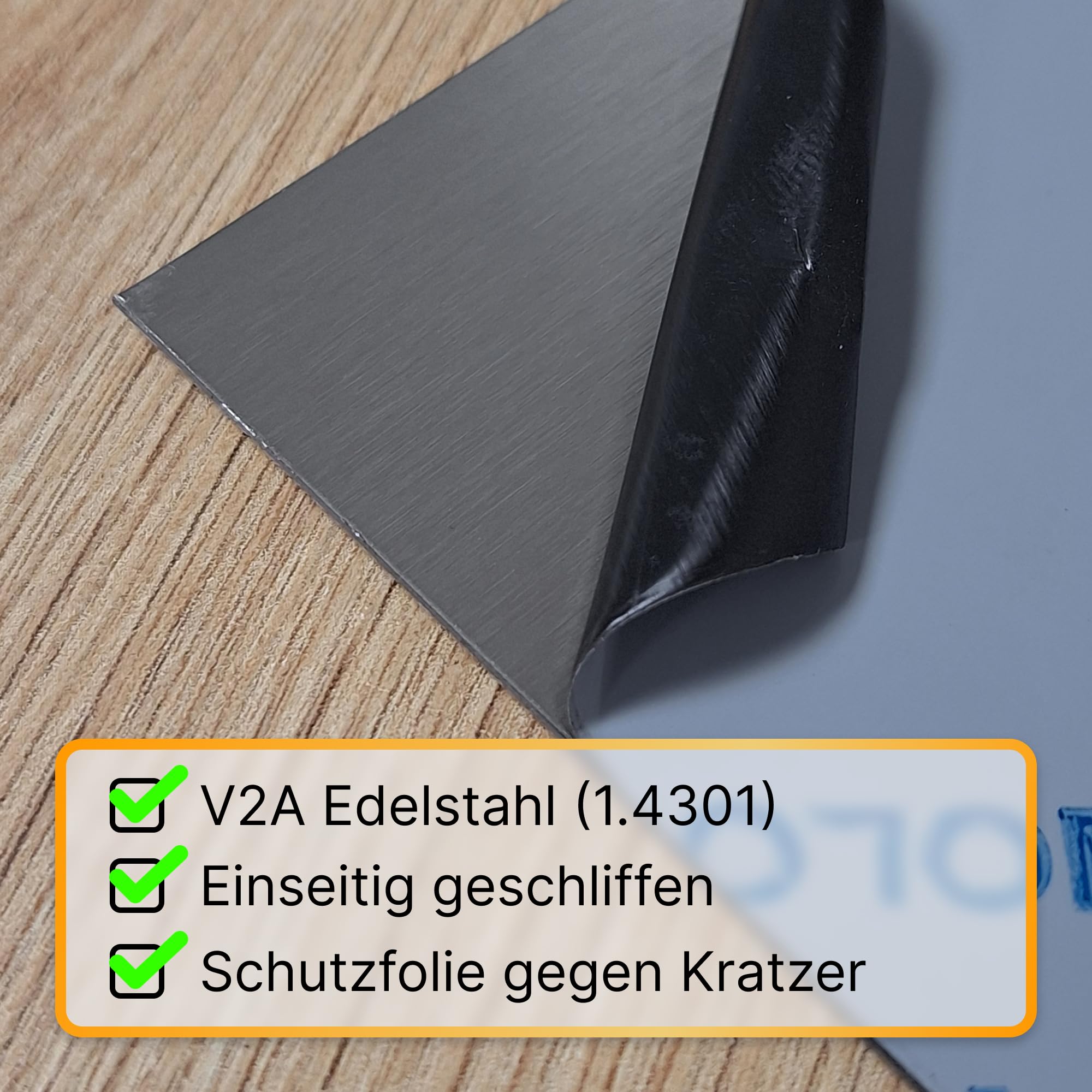 V2A Edelstahl-Blech 70 x 70 cm - 1 mm dick, geschliffen