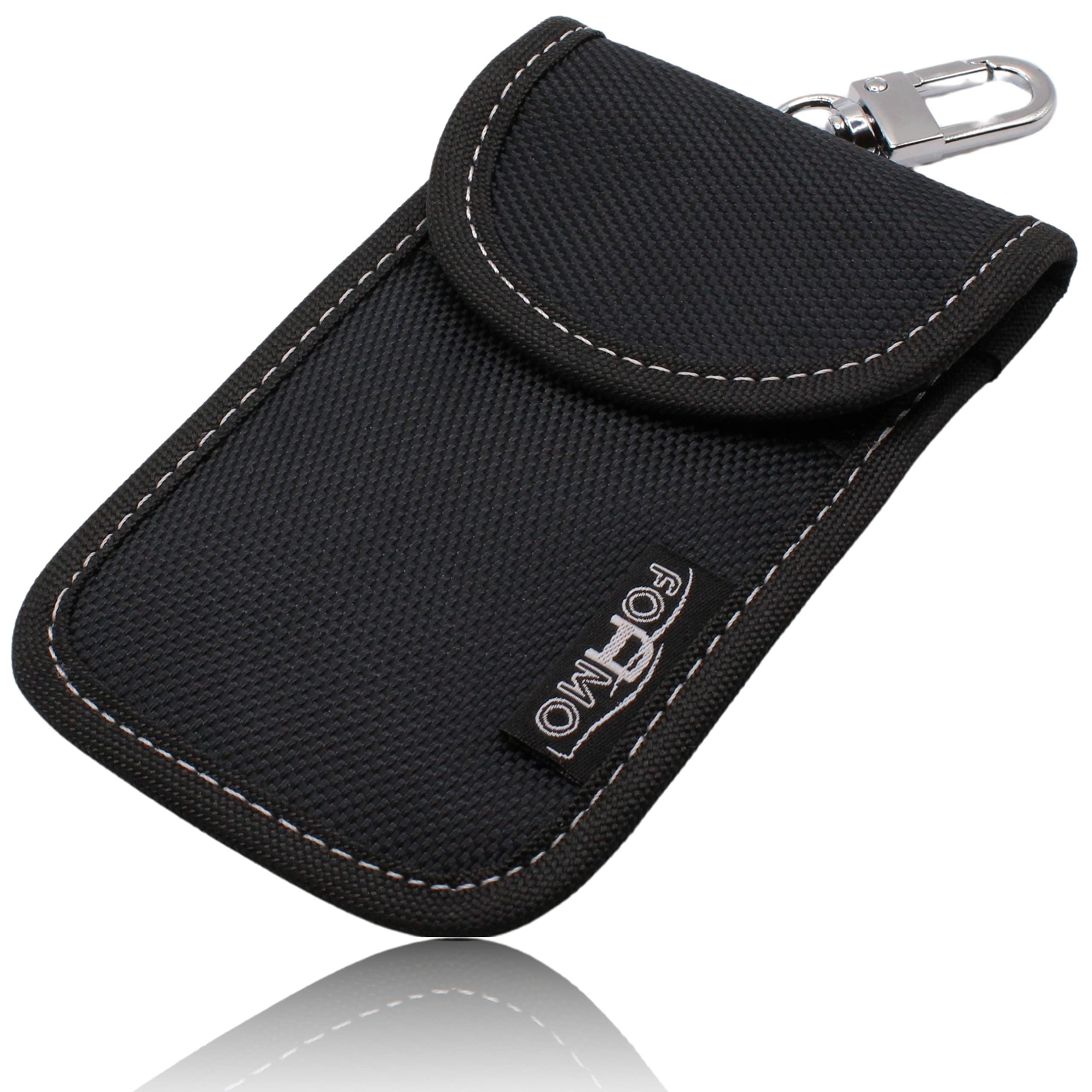 caslord Keyless Go Beschermende autosleutels, 2 stuks, kleine Faraday-tassen, koolstofvezel leer, Keyless Go beschermhoes, RFID-blokkering, sleuteletui, rood blauw