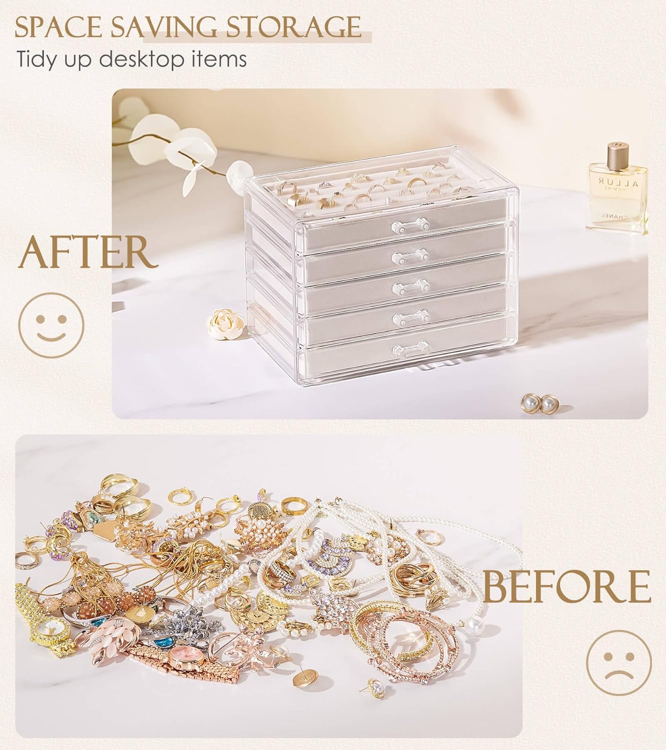 Homde Jewelry Box Acrylic for Home: Necklace Ring Organizer for Women in Vanity - Large Bracelet Earring Holder with Compartments - Image 4