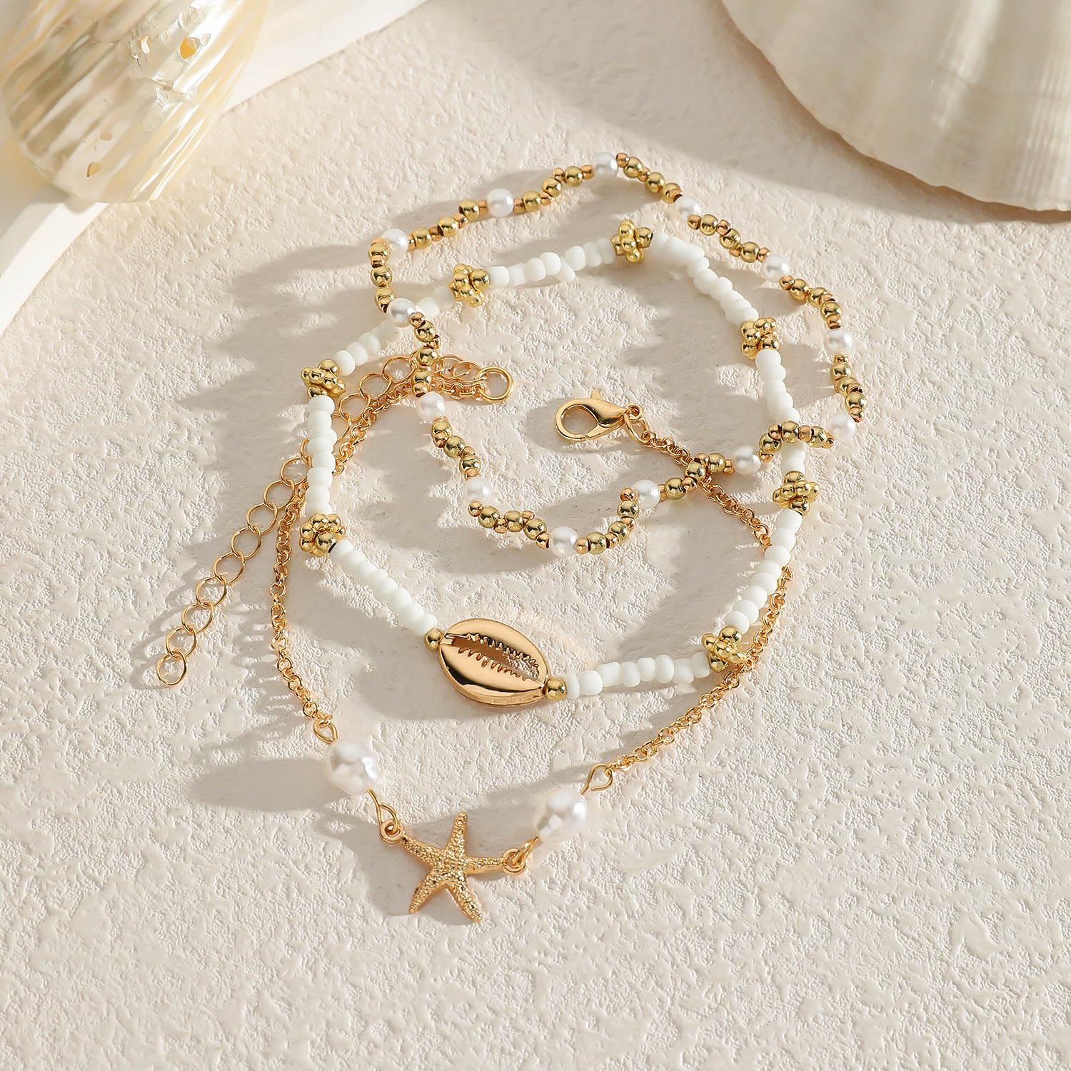 Seashell Ankle Bracelets for Women Starfish Bracelets Layered Boho Puka Shell Anklet Cowrie Shell Bracelets Hawaiian Summer Beach Foot Chain Jewelry - Image 3