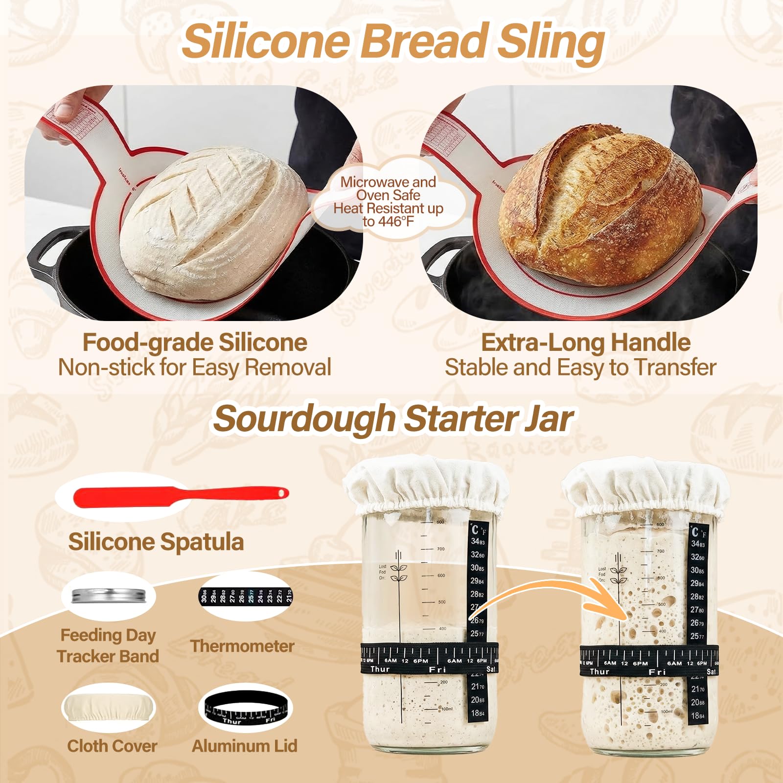 Banetones para Pan, Cesta de Fermentación para Pan 18Piezas Kit Completo de Panadero con Banetones de Caña Natural, Batidor, Cuchillo de Panadero y Paño de Lino,Cesta para Pan de Masa Madre