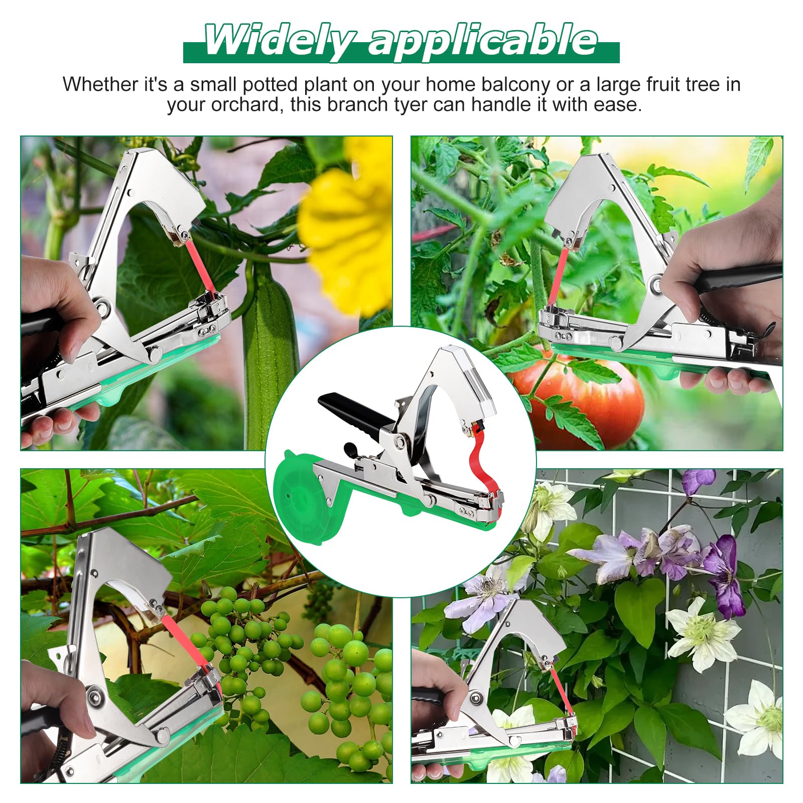 Machine à Attacher Les Plantes, Machine à Taper Nouer Branches, Outil Jardinage Machine à Attacher, Machine à Nouer Les Plantes, Pince à Lier, 20 Rouleaux Ruban Adhésif+10000 Agrafes, Vert