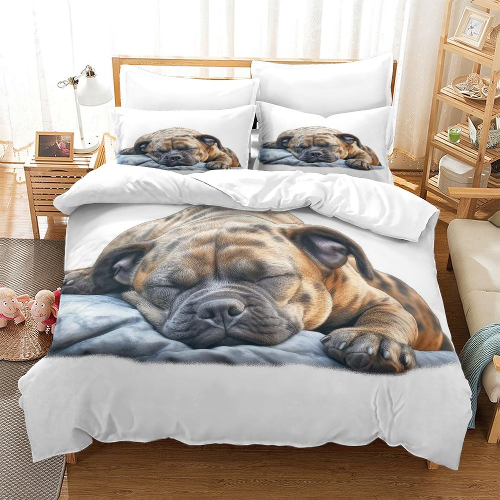 Qpirinmex Boys Staffordshire Bull Terrier Bedding Cute Dog Duvet Cover With Zipper Closure Soft Microfiber Quilt Cover And Girls King（220X240cm）