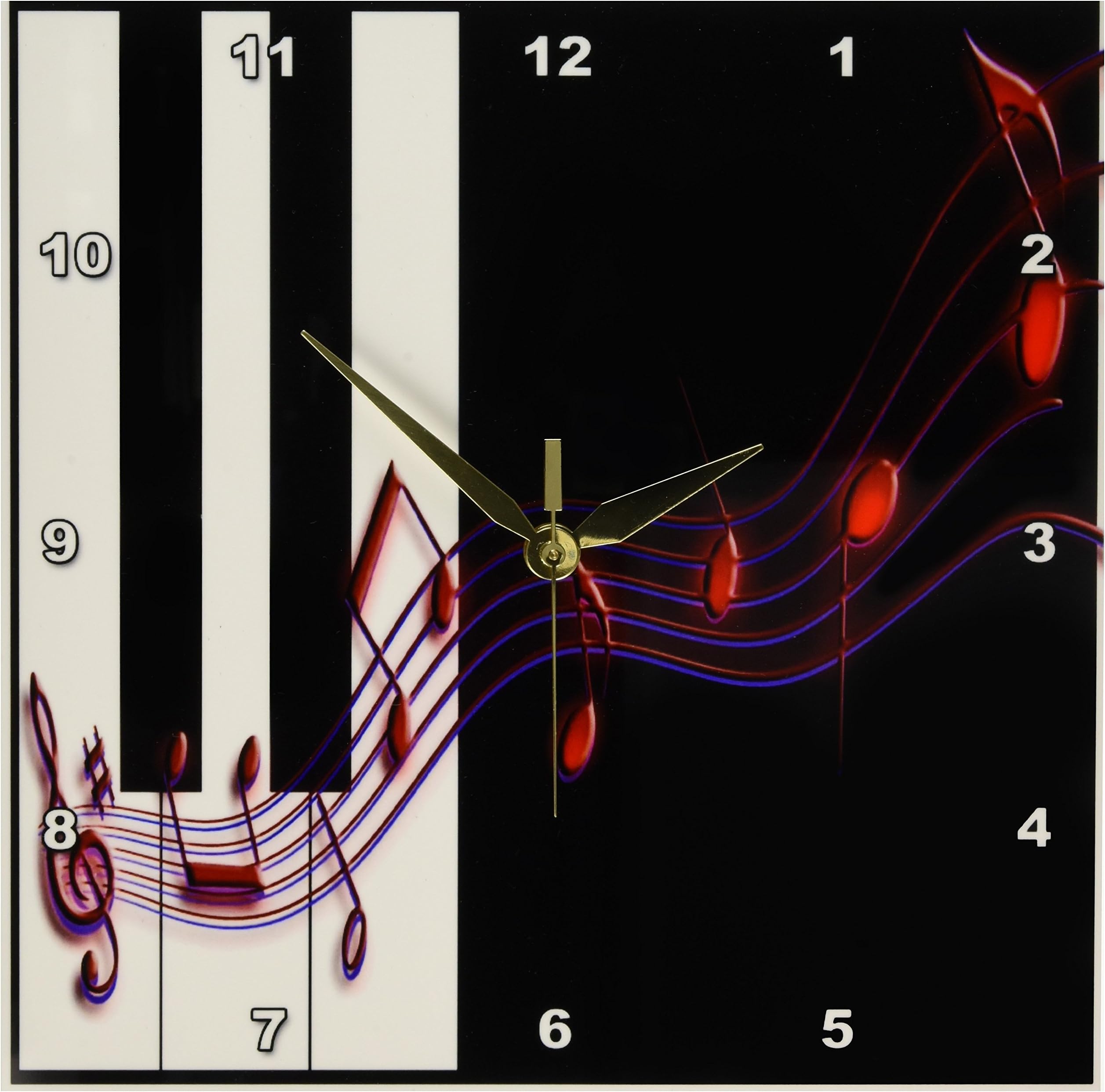 3dRose Red Music Notes on Piano Keys Wall Clock, 10 by 10-Inch