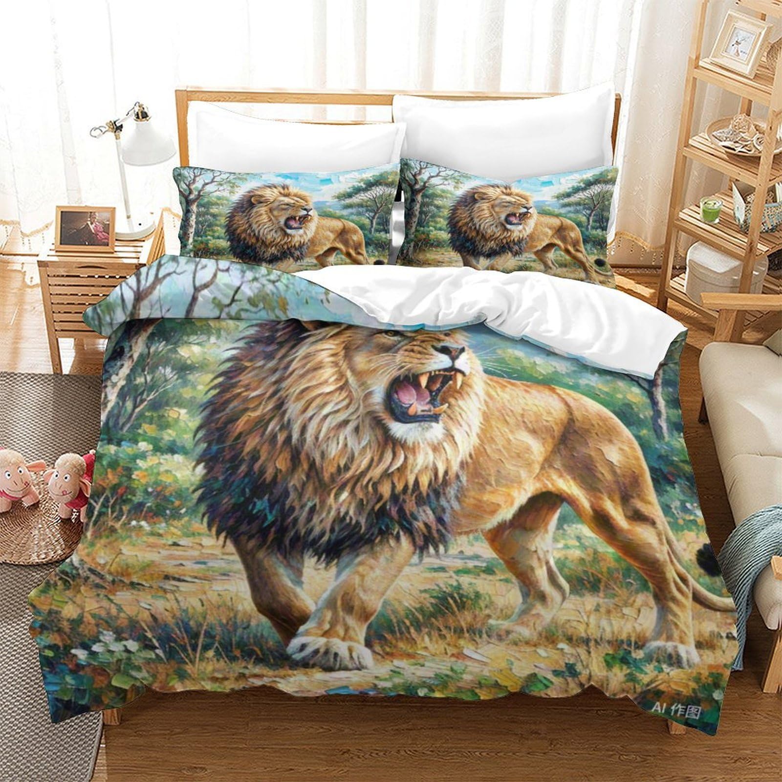 Housse de couette Lion Africain 3D pour transformer la chambre des ados avec un décor sauvage