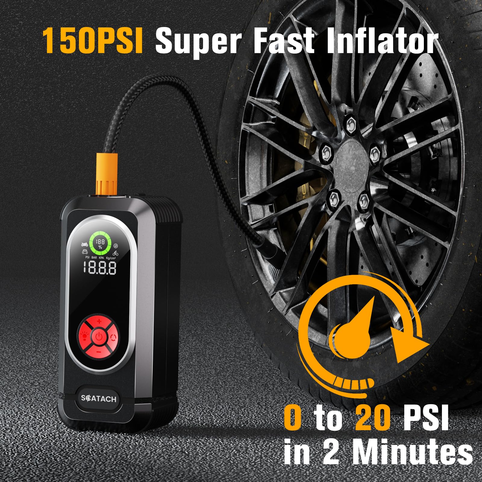 Démarreur de batterie portable 6000 A avec compresseur d'air, batterie de voiture portable (10,0 gaz/10,0 l diesel), 150 PSI 12 V pour batterie de voiture avec gonfleur de pneu, câbles de démarrage