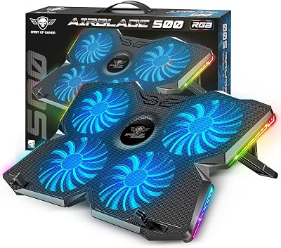 Spirit Of Gamer, Refroidisseur PC Portable 10″ à 17″, 4 Ventilateurs Silencieux, Compatible PS5, PS4, Xbox & PC, Plaque de Refroidissement Rétroéclairée RGB, Support Ventilé pour Ordinateur Portable