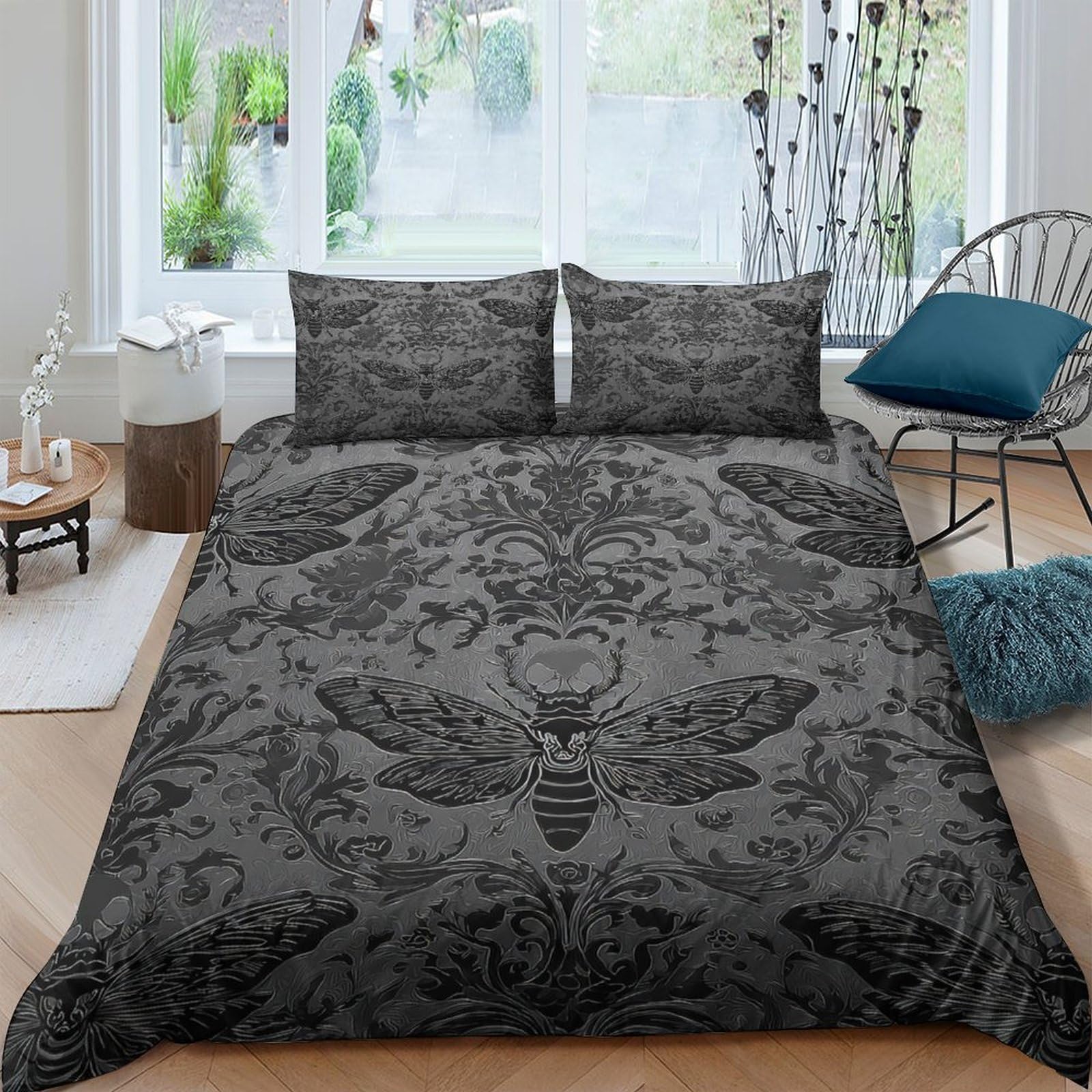 Ctjqhvkz Style-8 3D Printed Gothic Moth Fitted Sheet Microfiber Soft Breathable Black Forest Bed Cover For Bedroom Dorm Decor Single（135X200cm）