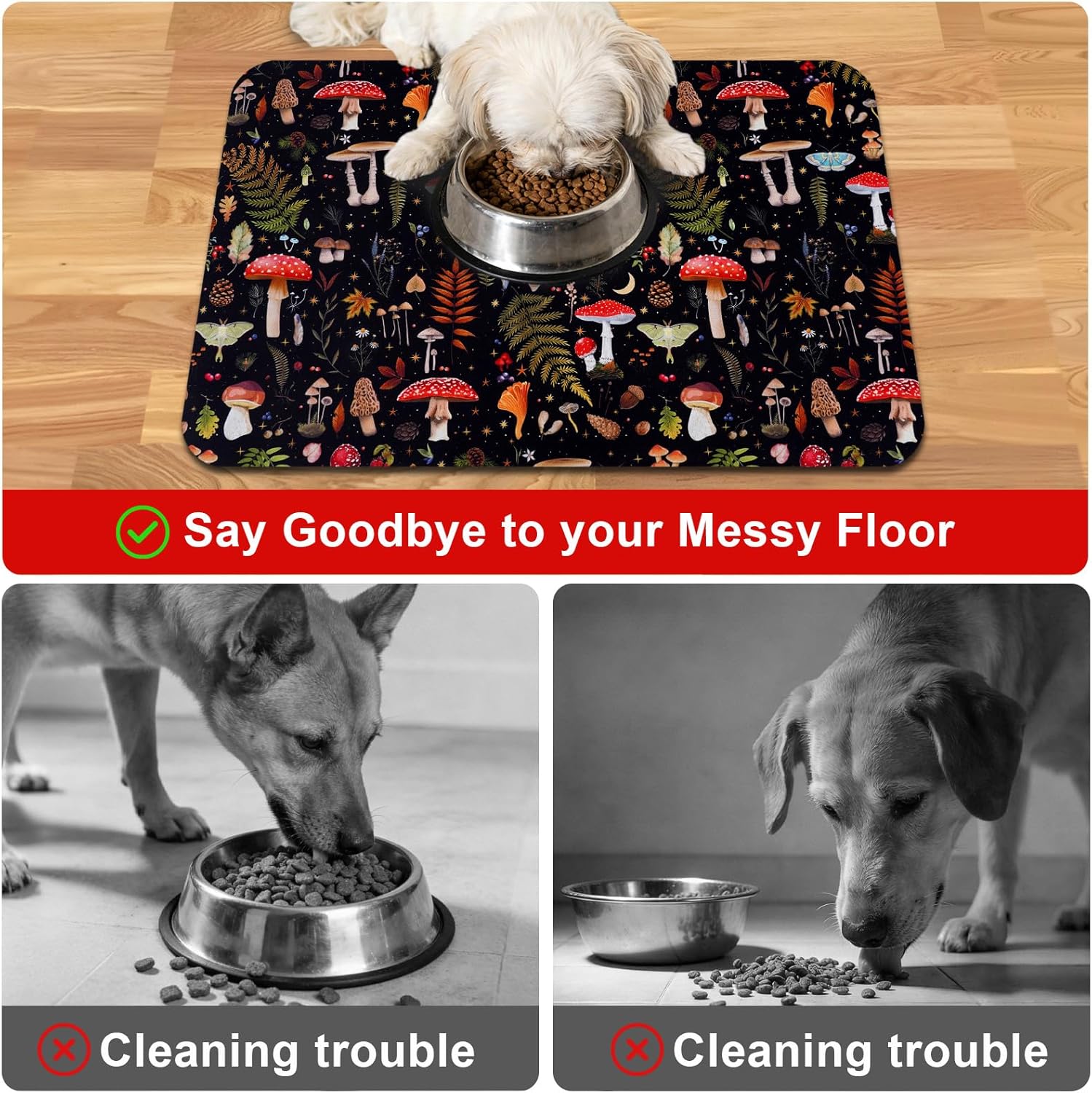 Dog Food Mats for Floors Waterproof Mat for Cat Food and Water Bowls - Absorbent Quick Dry Non Slip Mat for Pet Feeding