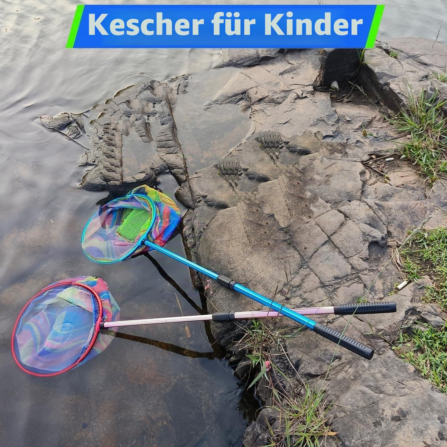 3Pcs Angel kescher für Kinder, 68-95cm Teleskop Angelkescher Schmetterlingsnetz Klein Fangnetz Insektennetz Angelkescher für Kinder zum Fangen von Insekten, Schmetterlingen, Fischernetze