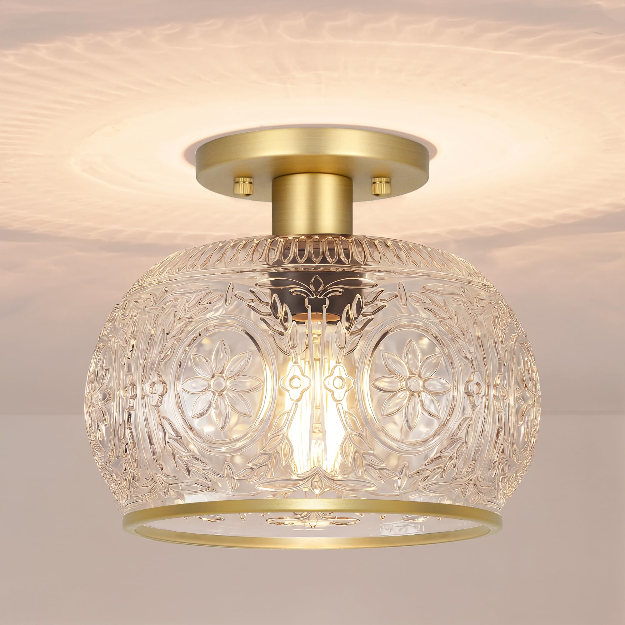 Ceiling light 照明 ゴールド OIYIO Gold Semi-Flush Mount Ceiling Light with Globe Glass