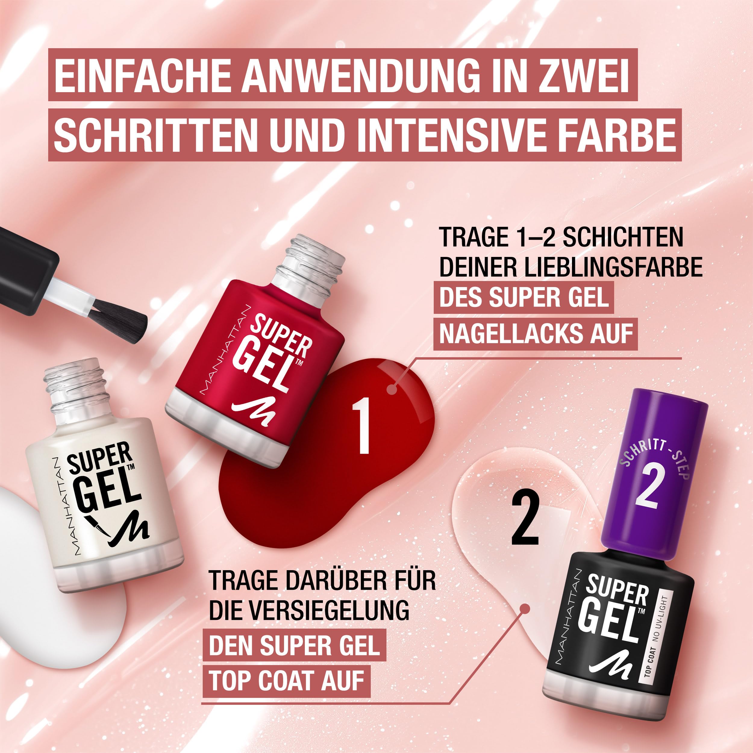 Manhattan Super żelowy lakier do paznokci – efekt manicure bez promieniowania UV – różowy lakier do paznokci utrzymuje się do 14 dni – kolor Pop Princess Pink 240 – 1 x 12 ml