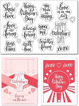 Valentines Day Sentiment Clear Stamps for Card Making or Journaling, Heart Kiss and Hugs Words Phrase Silicone Stamps for Journals Scrapbooking Paper Crafts Decoration