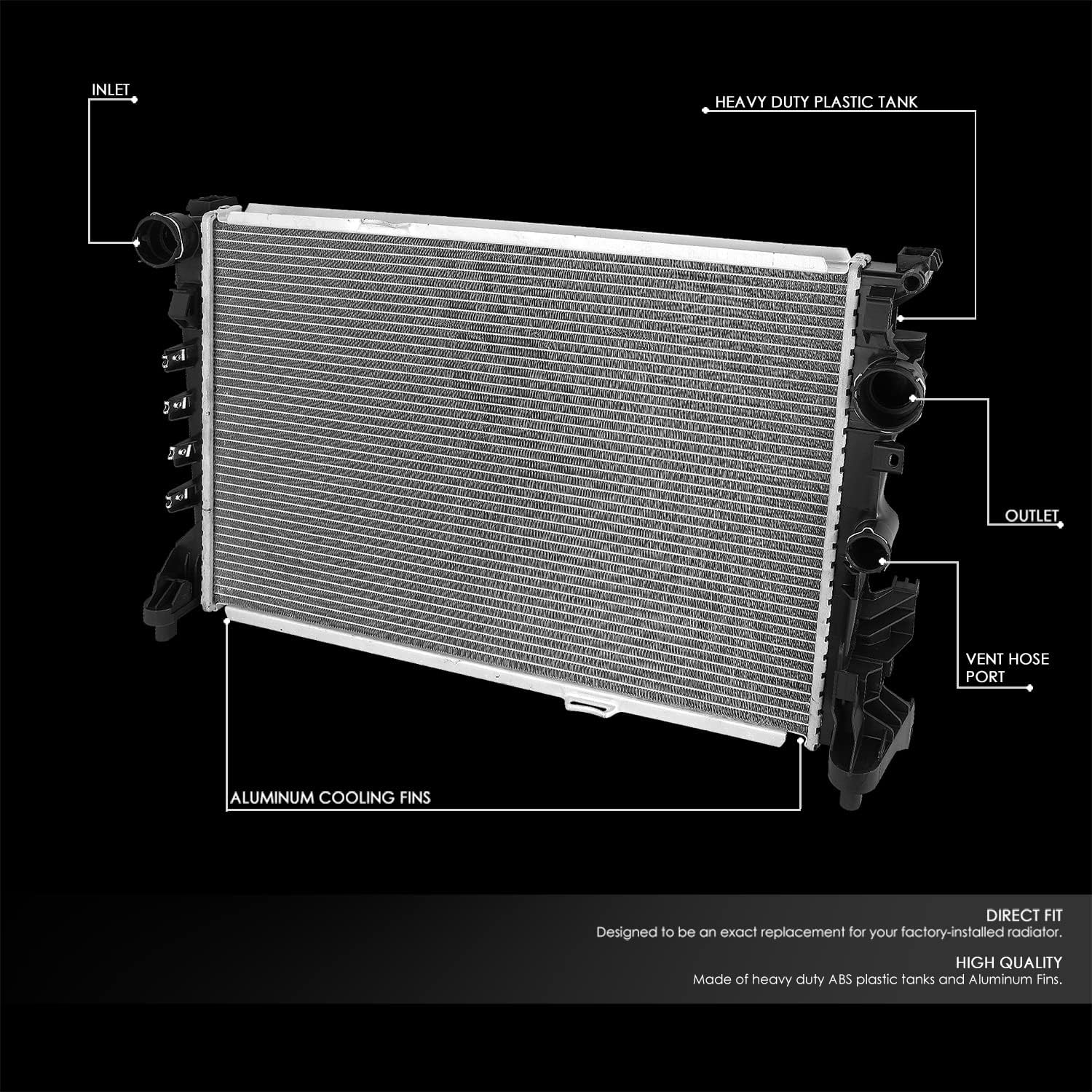 DNA Motoring OEM-RA-13358 1-Row Aluminum Core Radiator Compatible with 08-15 C63 AMG / 12-14 CLS63 AMG,25-3/16" W X 16-7/16" H X 1-1/4" D,2-1/16" Inlet / 2-1/16" Outlet