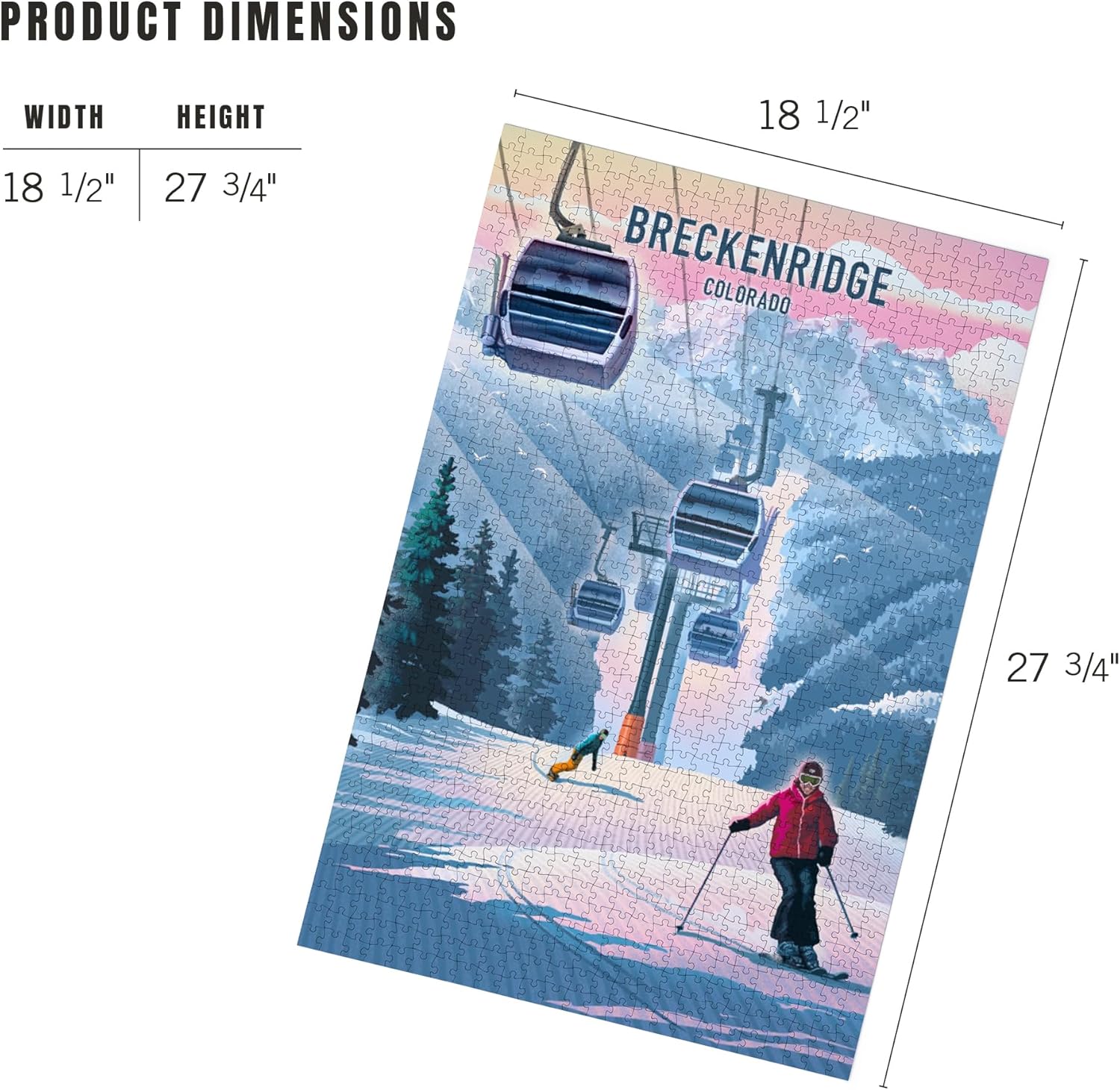 "Lantern Press Breckenridge, Colorado, Lithograph, Gondola, 1000 Piece Jigsaw Puzzle for Adults, Made in USA with Reference Poster"