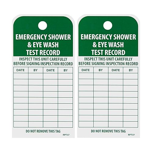 NMC RPT37 - Etiqueta de registro de prueba de lavado de ojos y ducha de emergencia, paquete de 25 unidades, 3 pulgadas x 6 pulgadas, etiqueta de