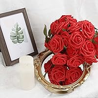 Vista 2 de Flores artificiales, 25 rosas falsas de espuma de aspecto real con tallos para bricolaje, ramos de boda, centros de mesa, arreglos, mesas de fiesta