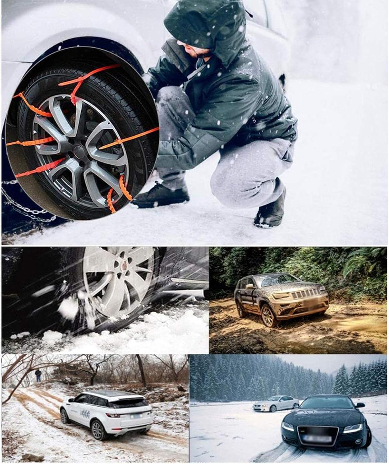 Emergency Anti-Skid Cable Ties, Universal Tire Chain Anti-Slip Chains Mud Snow Survival Traction Multi-Function Car Security Chains Adjustable Zip-Tie,40PCS