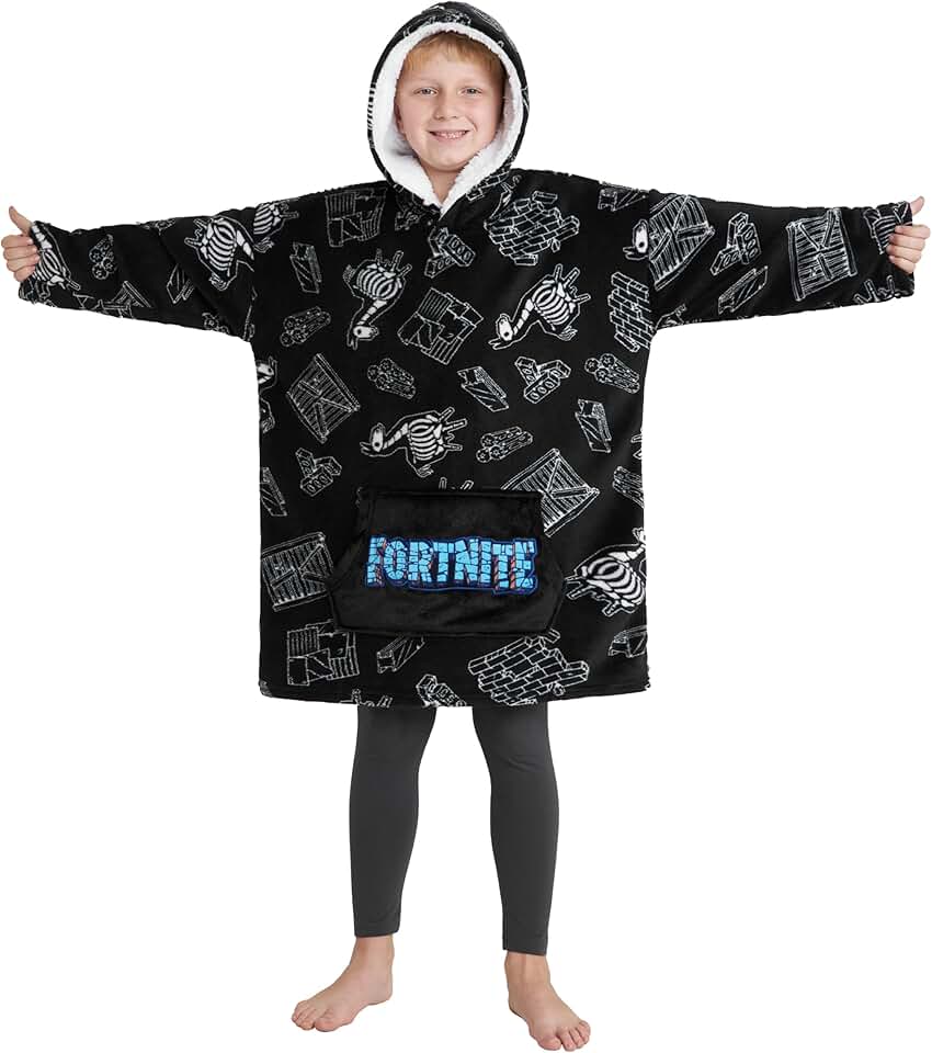 Fortnite Blanket Hoodie Gifts for Boys Teens, Oversized Fleece Pullover with Sherpa-Lined Hood, Wearable Blanket for Gamers OEKO-TEX STANDARD 100