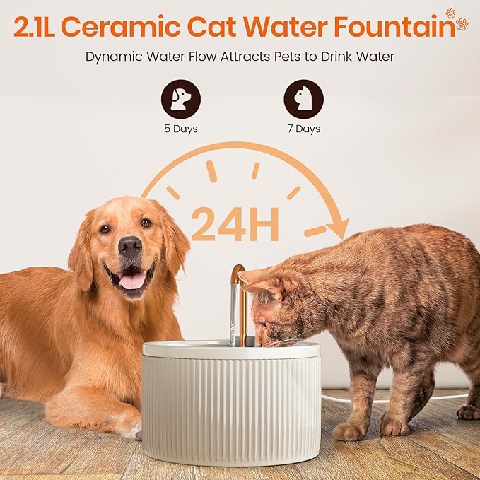 Fuente de Agua para Gatos MISFANS, Cerámica, 2.1L, Automática miniatura 4