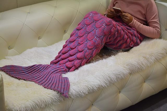 Intimates Mermaid Tail Blanket, Mermaid Sleeping Bag for Kids and Adults, Handmade Knitted Mermaid Tail Blanket, Birthday Xmas Gift (Pink, Adults)