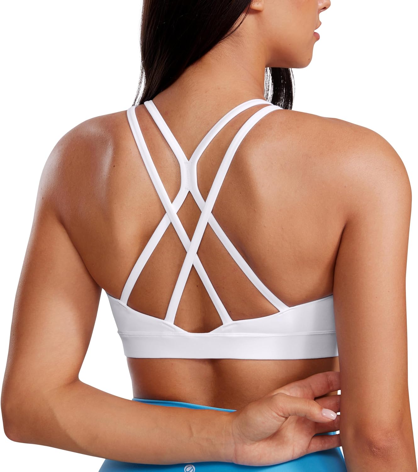 CRZ YOGA Womens Butterluxe High Neck Longline Sports Bras - Criss Cross Halter Wireless Padded Gym Workout Crop Top