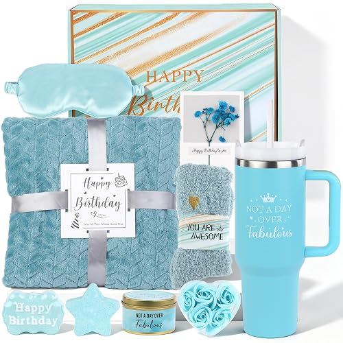 Blue Birthday Gift Basket for Women Mom Sister Best Friend