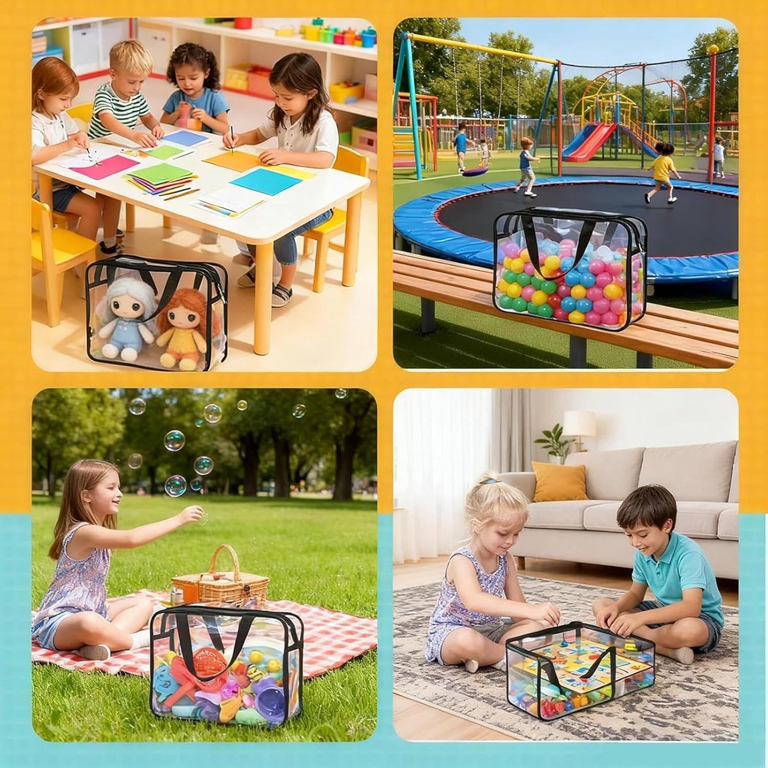 Toy Bags for Storage, Puzzle Toy Storage - Clear Moving Bags | for Parents Preschool Kindergarten Home Playroom Living Room Car Travel Playdates Moving House Basement