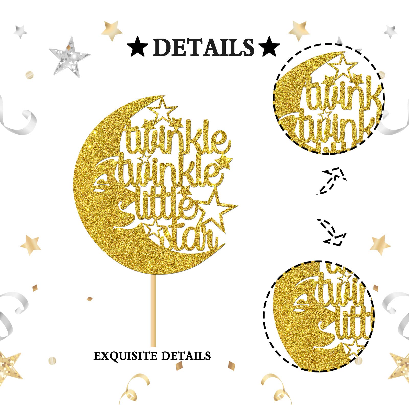 Snapklik.com : Twinkle Twinkle Little Star Cake Topper Gold Glitter ...