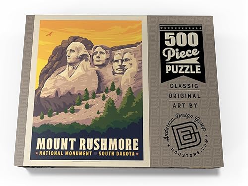Miniatura 4 de MyPuzzle Mt Rushmore National Memorial vista lateral, póster vintage, rompecabezas prémium de 500 piezas para adultos