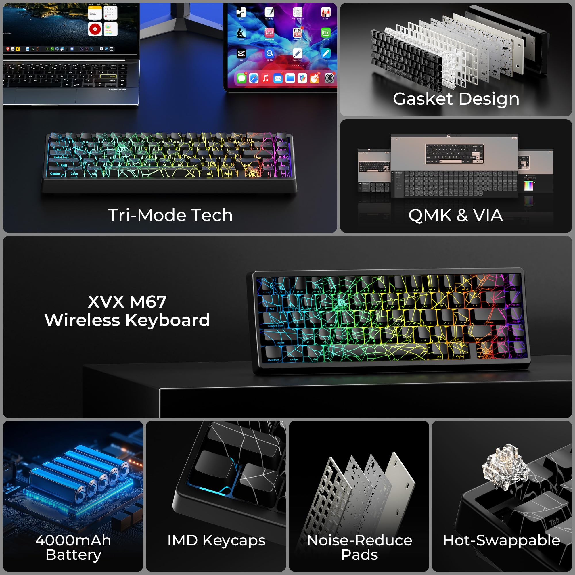 Amazon | HITIME x XVX M67 60% キーボード ワイヤレス QMK/VIA