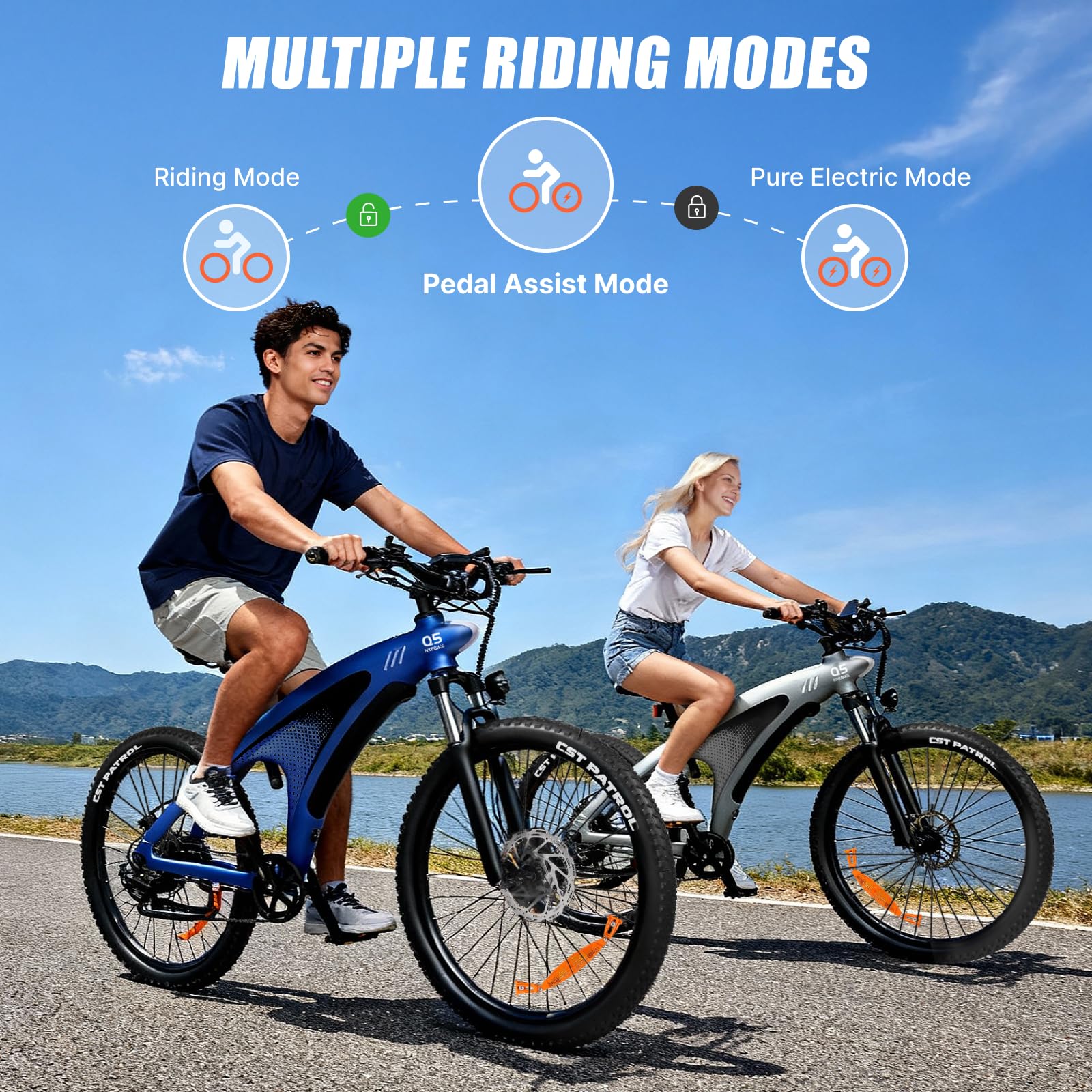 HX Q5 Shark Bicicleta Eléctrica Montaña para Adultos con Carga rápida 48V 15AH Batería Extraíble,27.5"x2.25" Tyre EBike con luz RGB,SHIMAN0 9 velocidades,Frenos de DIS hidráulicos y Alcance 70-80KM