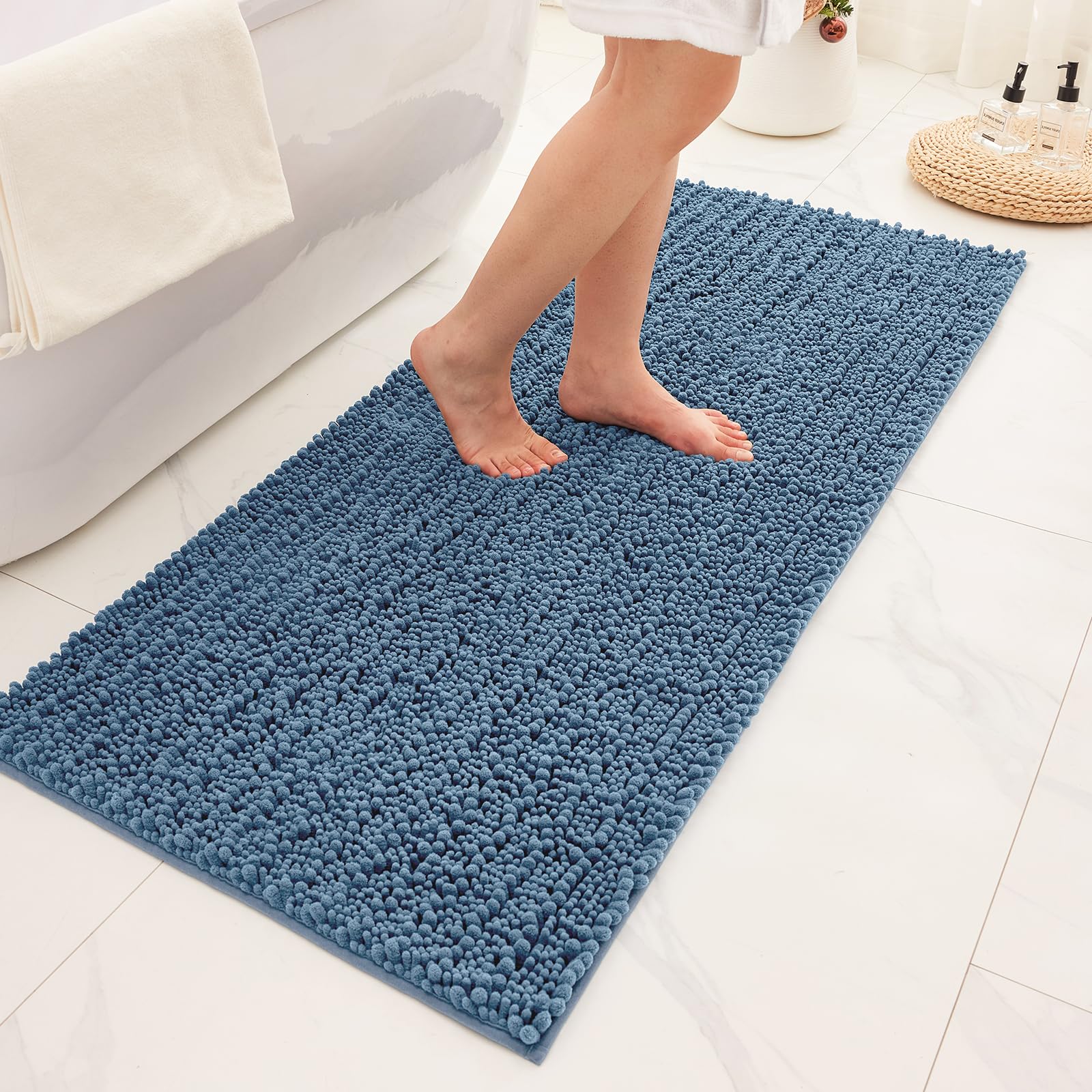 Ruggnovea Bathroom Rugs Non Slip Washable 44x24, Extra Thick Soft Chenille Absorbent Bath Mat, High Density Barrier Non Slip Backing, Quick Dry Plush