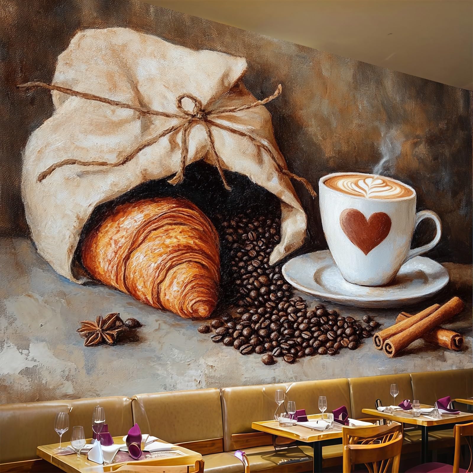 Papel pintado comida amor café 200x140 cm mural marrón moderno para dormitorio infantil