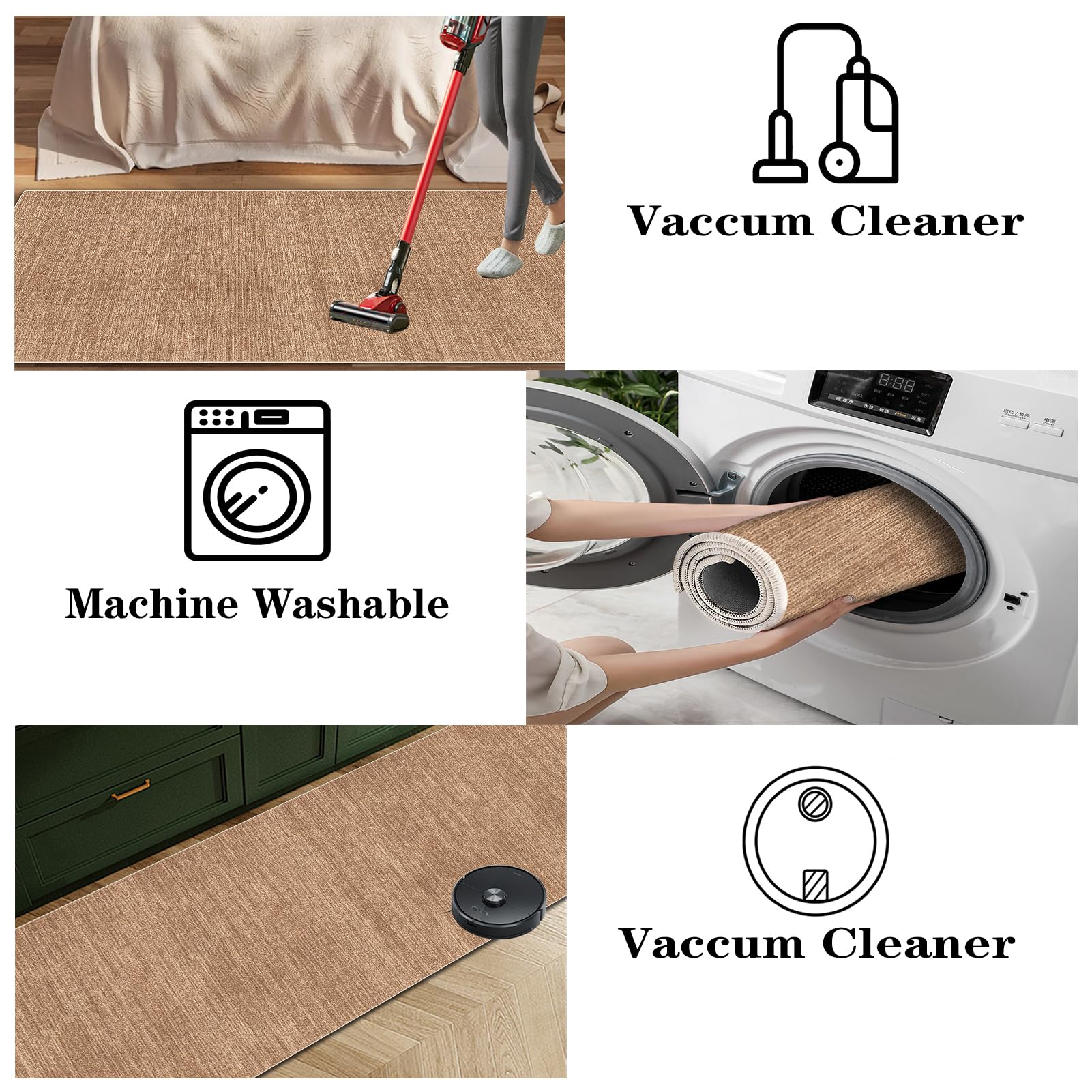 Tappeto Cucina Antiscivolo Lavabile 50 x 160 cm Lungo Passatoia Corridoio Assorbente, Tappeto Multiuso per Scendiletto per Cucina, Salotto, Camera da Letto Marrone