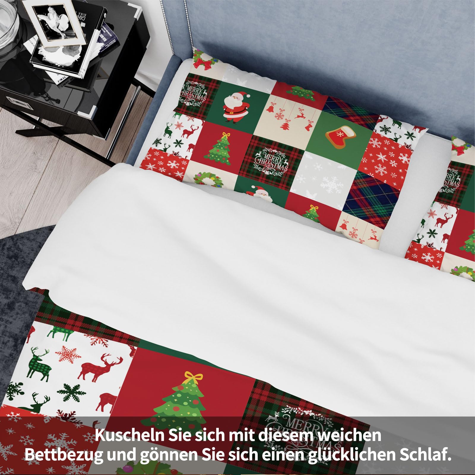UGZDEA Christmas Bedding Set 200x200cm, 3D Christma Bedding Set including 2 Pillowcases, Father Christma, Christmas Tree - Image 4